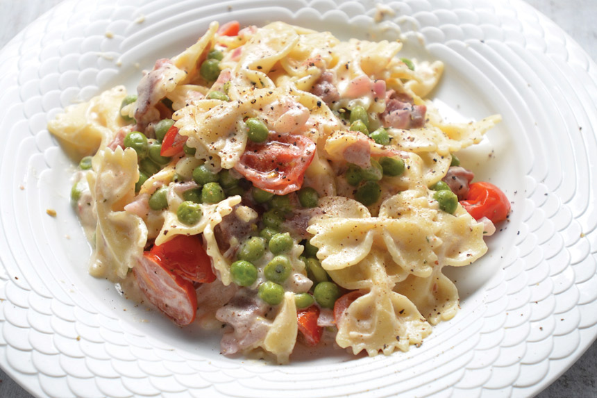 Lemon Goat Cheese Pasta with Pancetta and Peas Pizza Today