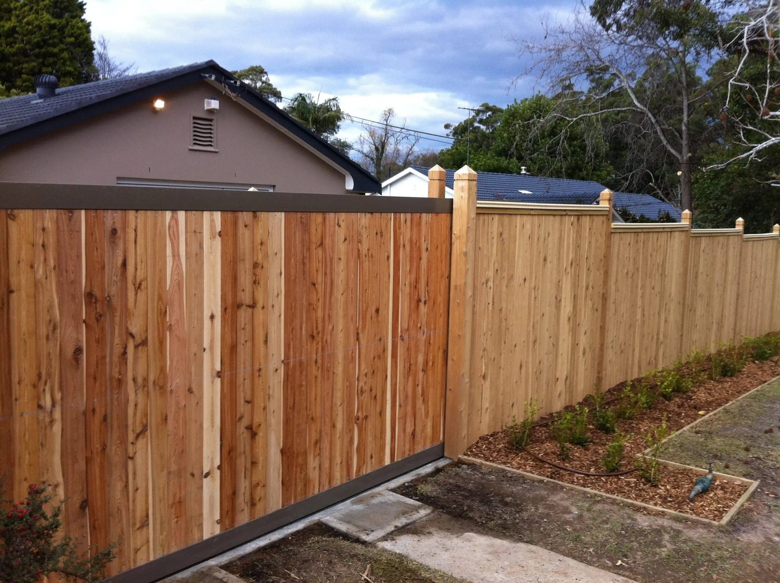 Custom cypress fence with automatic slidng gate4.jpg PJB Fencing