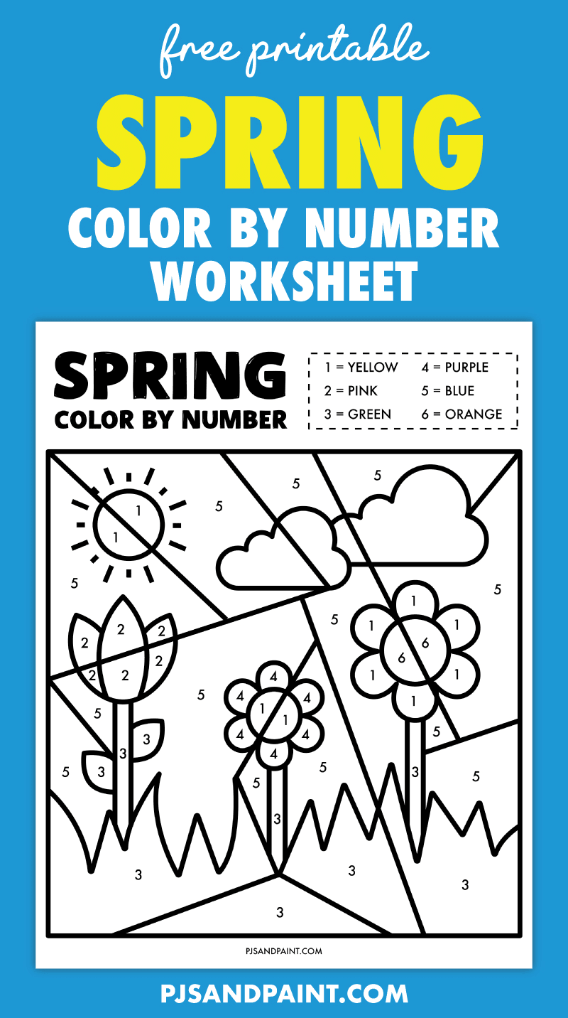 Free Printable Spring Color By Number Worksheet Pjs and Paint