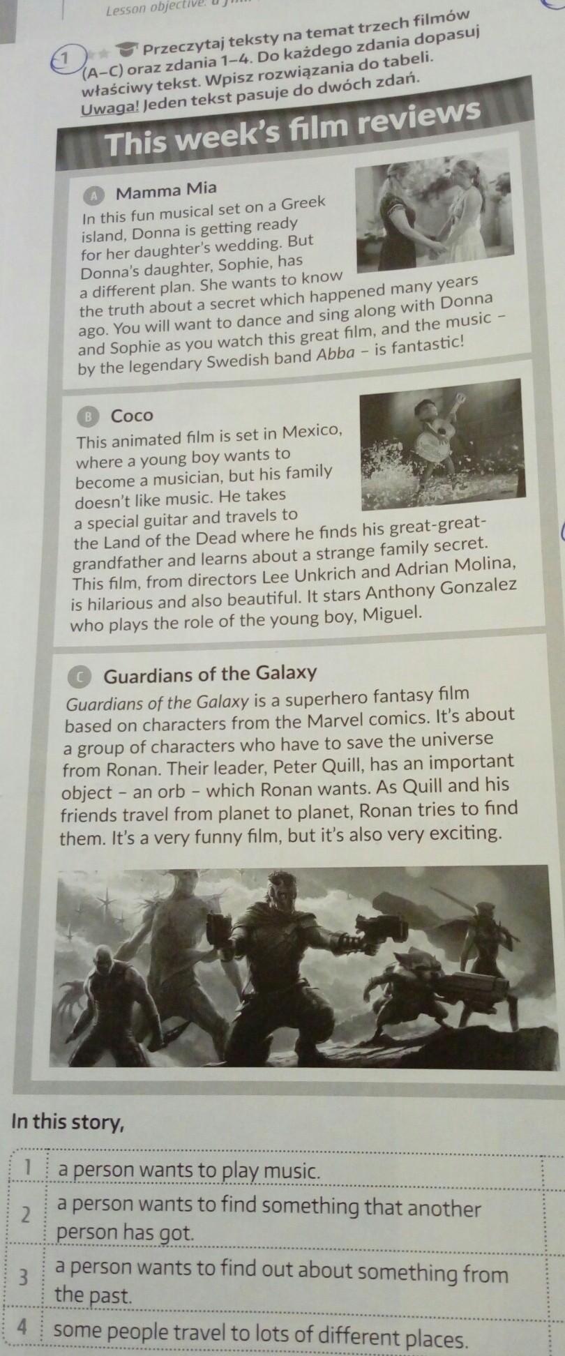 Przeczytaj teksty na temat trzech filmów(AC) oraz zdania 14. Do