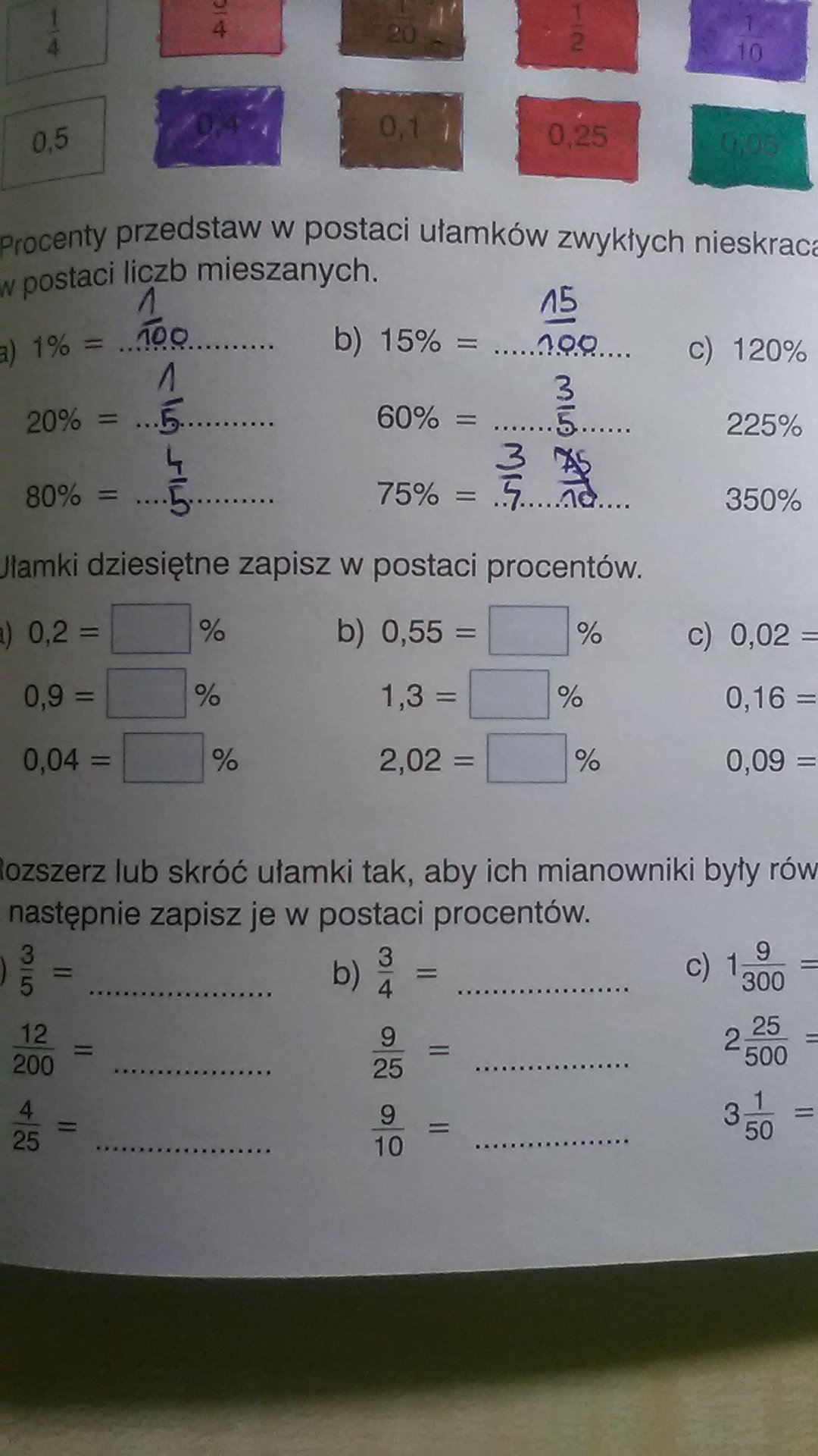 ułamki dziesiętne Zapisz w postaci procentów Brainly.pl