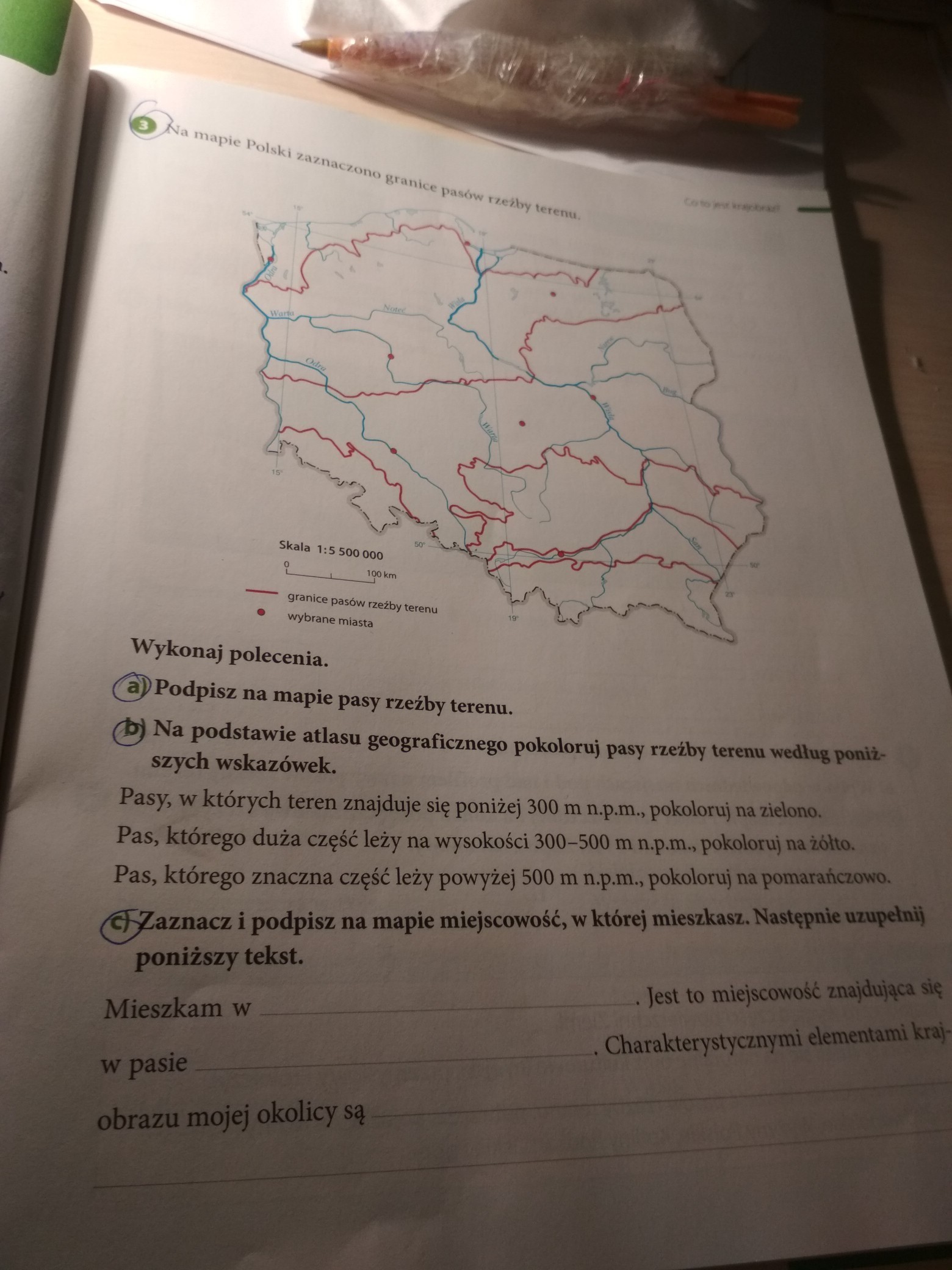 na mapie Polski zaznaczono granicę pasów rzeźby terenu a) podpisz na