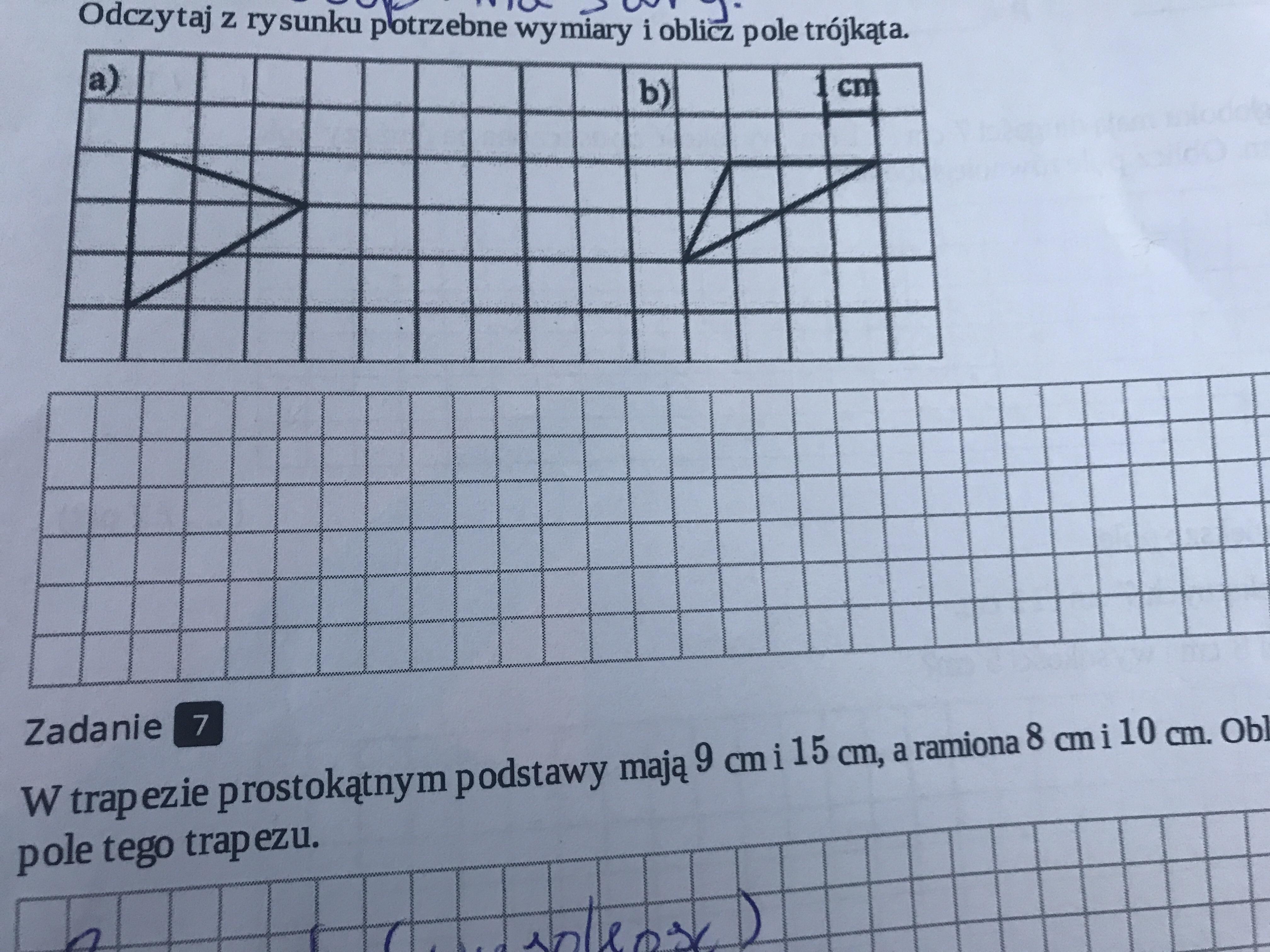 Odczytaj z rysunku potrzebne wymiary i oblicz pole trójkąta zdjęcie