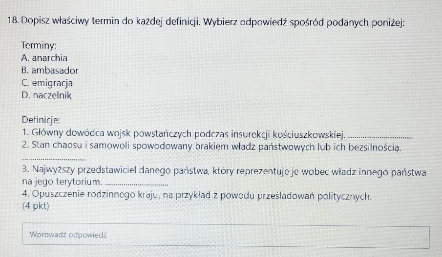 18. Dopisz właściwy termin do każdej definicji. Wybierz odpowiedź