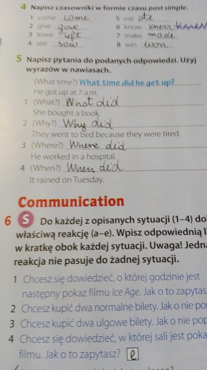 Napisz pytania do podanych odpowiedzi użyj wyrazów w nawiasach