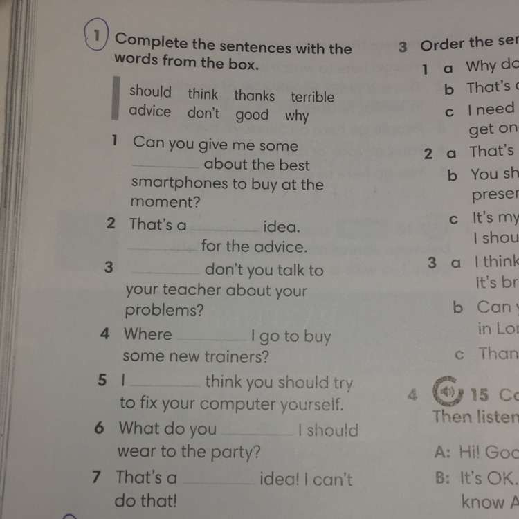 Complete the sentences with the words from the box.. angielski klasa 7