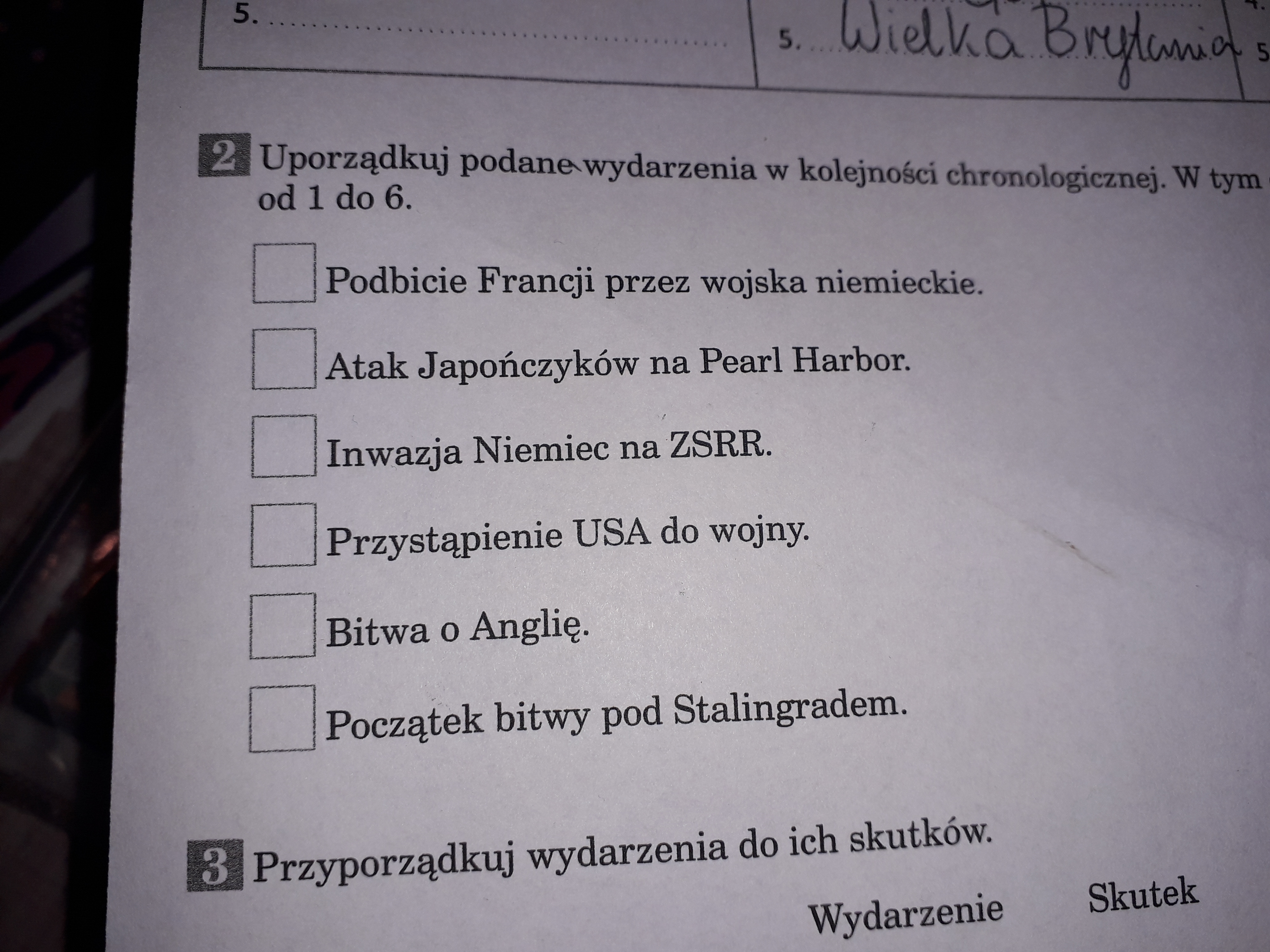 Uporządkuj podane wydarzenia w kolejności chronologicznej. W tym celu