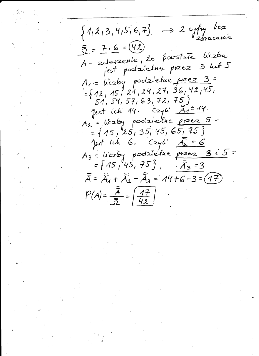 Ze zbioru (1,2,3,4,5,6,7) losujemy bez zwracania dwa razy po jednej