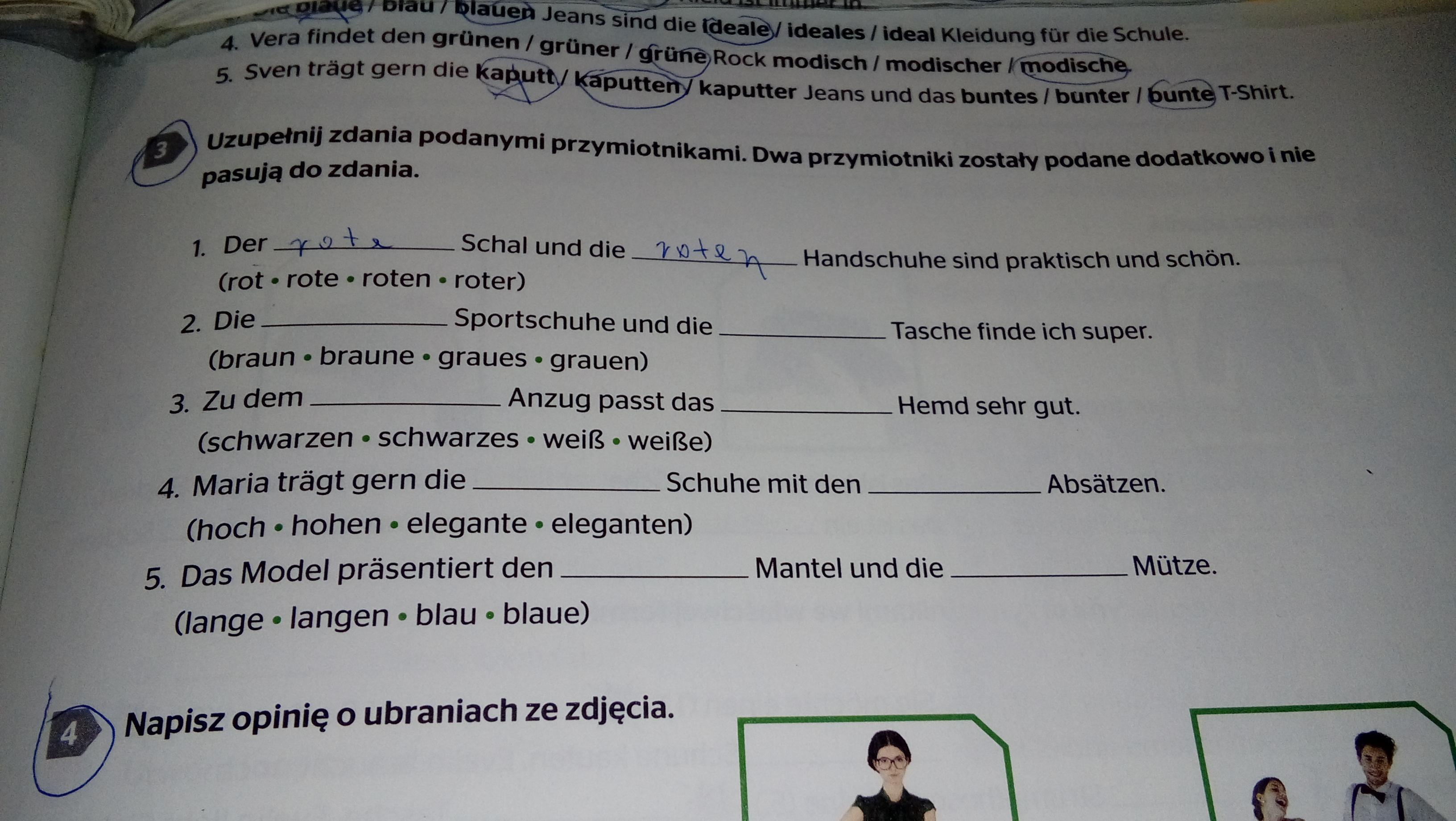 Uzupełnij zdania podanymi przymiotnikami dwa przyimki zostały podane