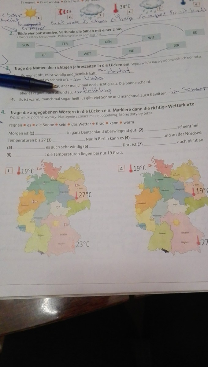 wpisz w luki podane nazwy następnie zaznacz mapę pogodową której
