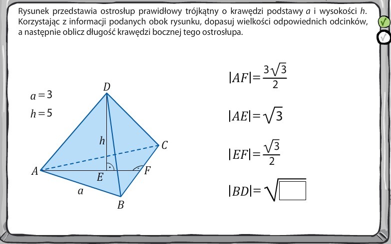 Rysunek przedstawia ostrosłup prawidłowy trójkątny o krawędzi podstawy