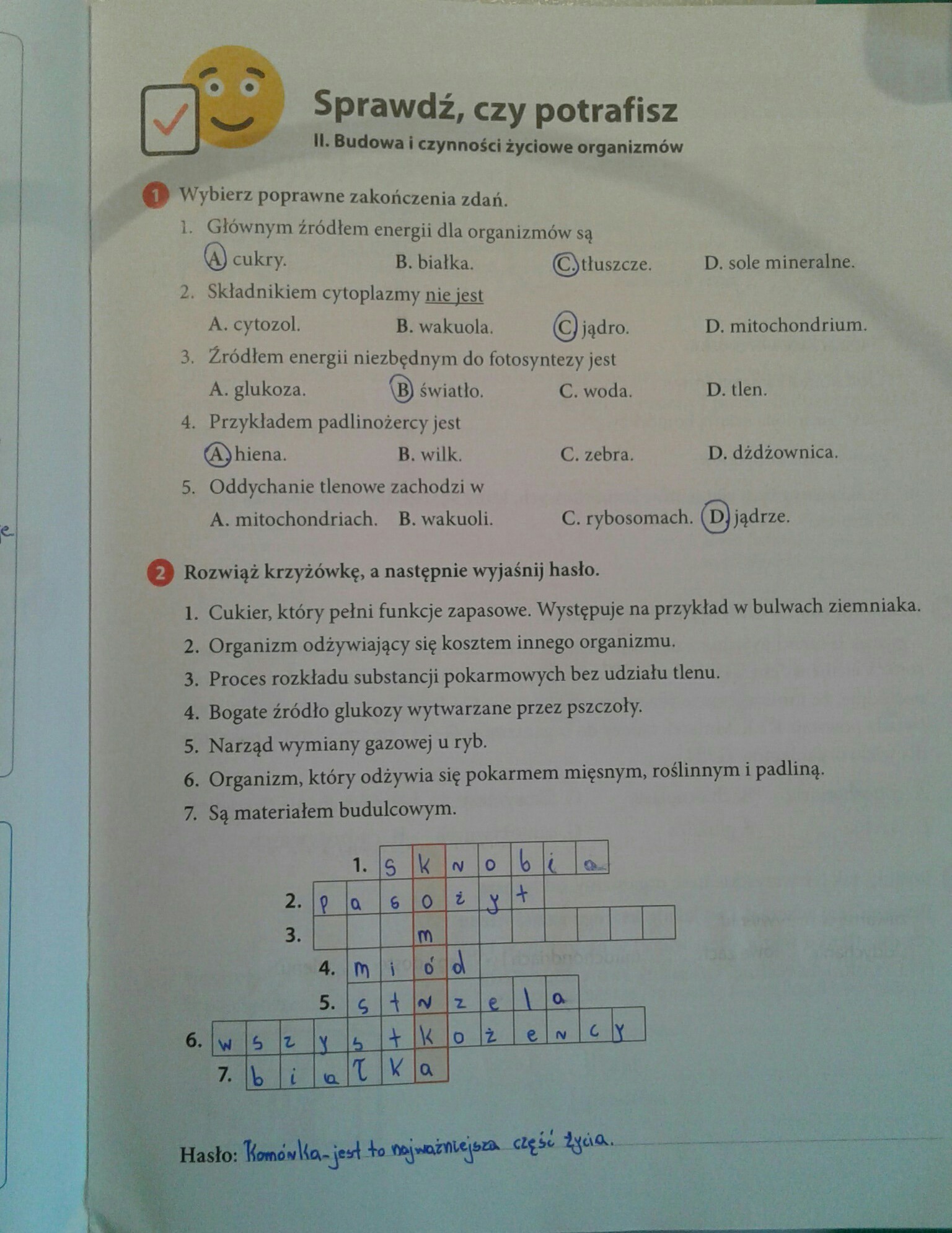 Pomocy na jutro KRZYŻÓWKA Z BIOLOGI ( klasa 5 ) puls życia ćwiczeniówka