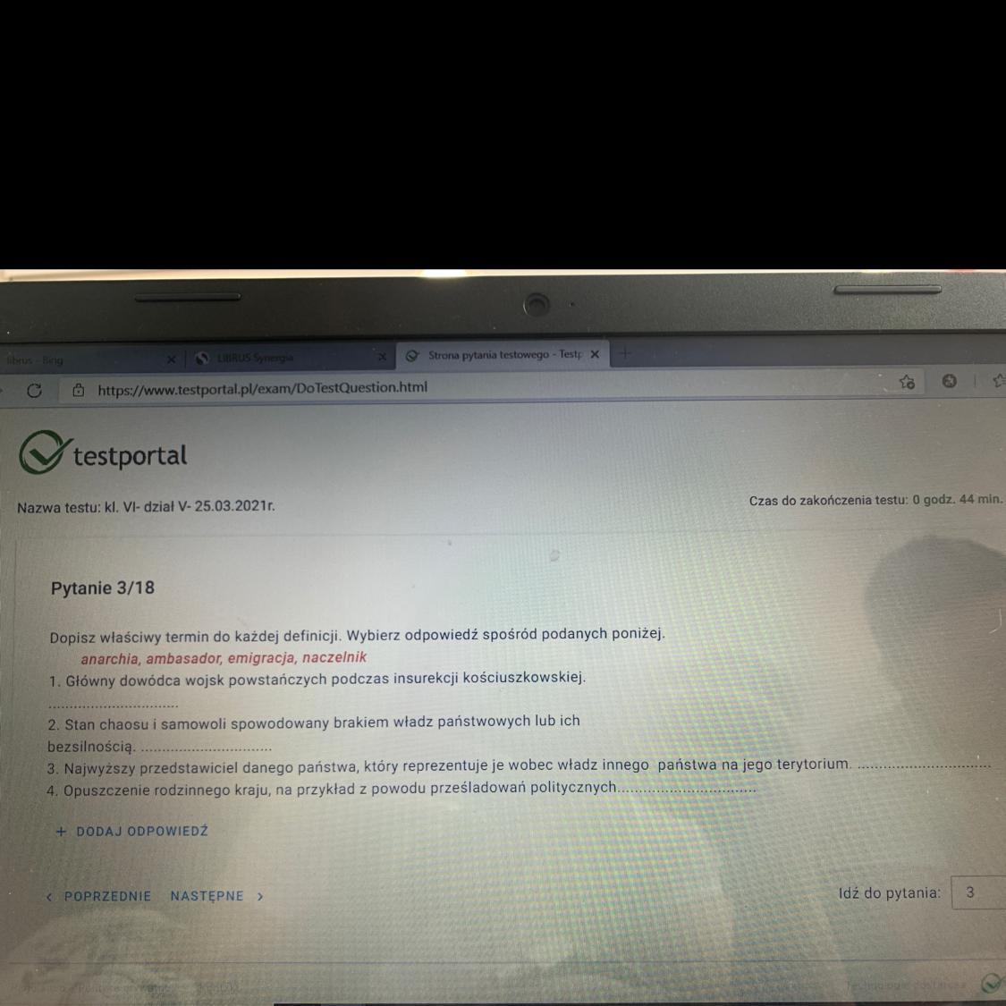 Dopisz właściwy termin do każdej definicji wybierz odpowiedź spośród