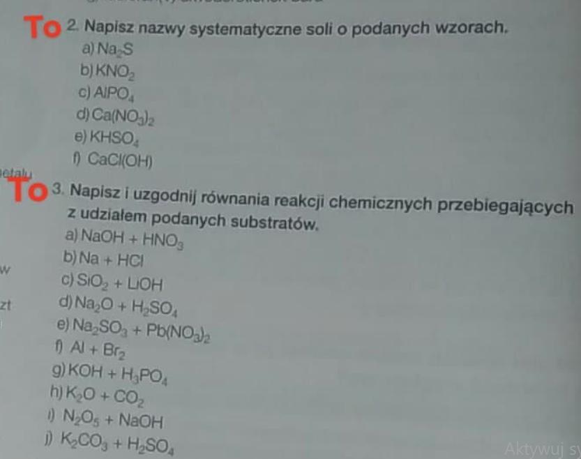 2. Napisz nazwy systematyczne soli o podanych wzorach 3. Napisz i