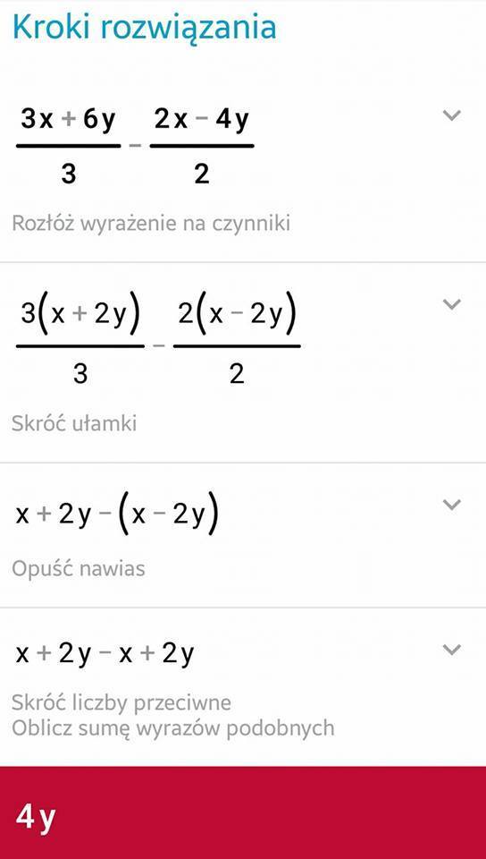 Wykonaj działania i zredukuj wyrazy podobne A) (2m+5)(m2) B) 3x+6y/3
