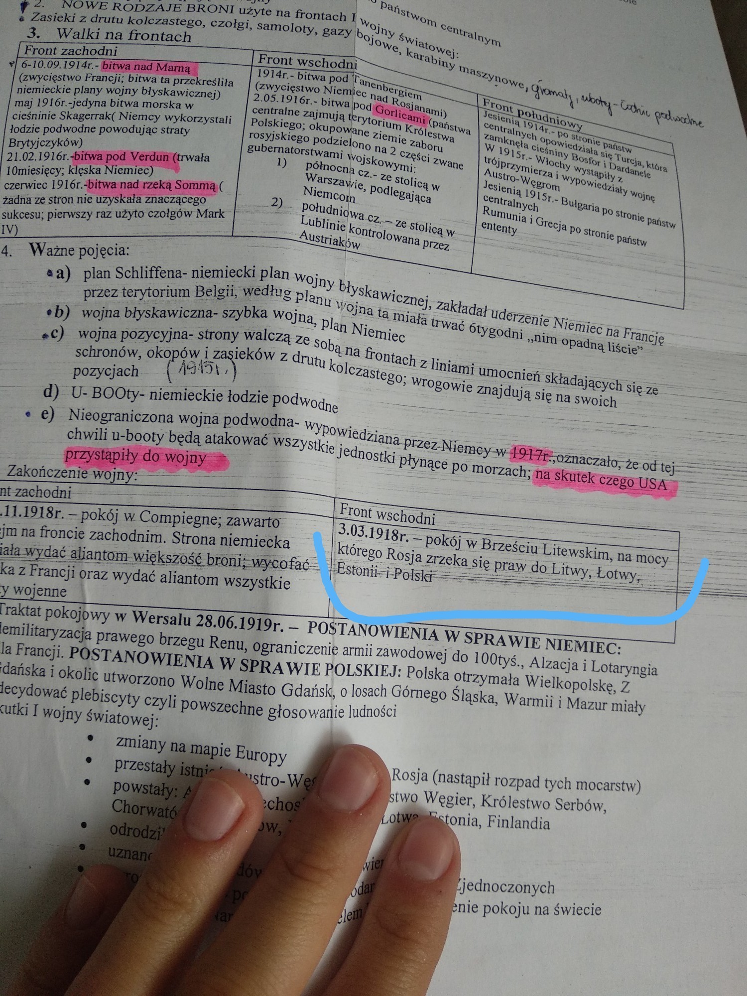 Kiedy zakończyły się działania wojenne na froncie wschodnim I wojny