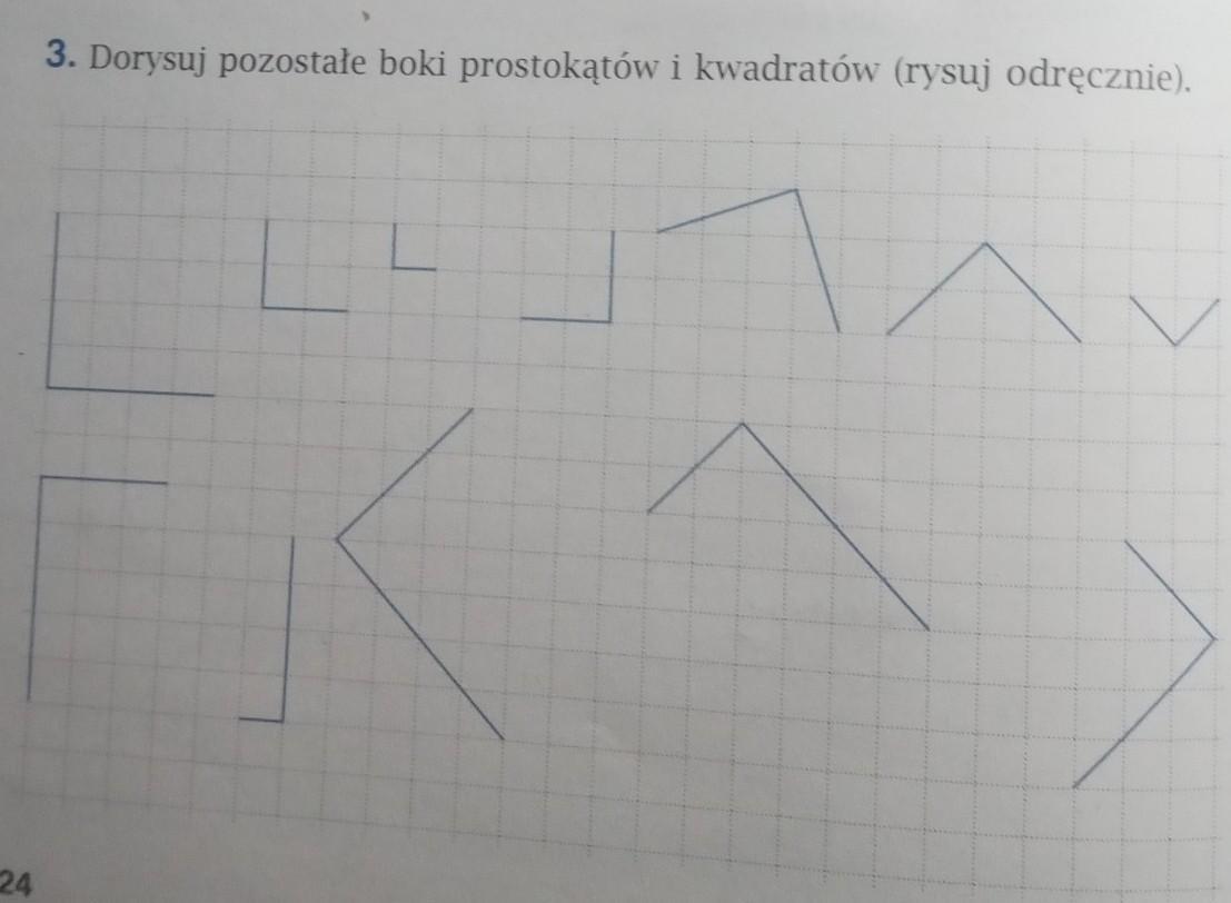 3. Dorysuj pozostałe boki prostokątów i kwadratów (rysuj odręcznie