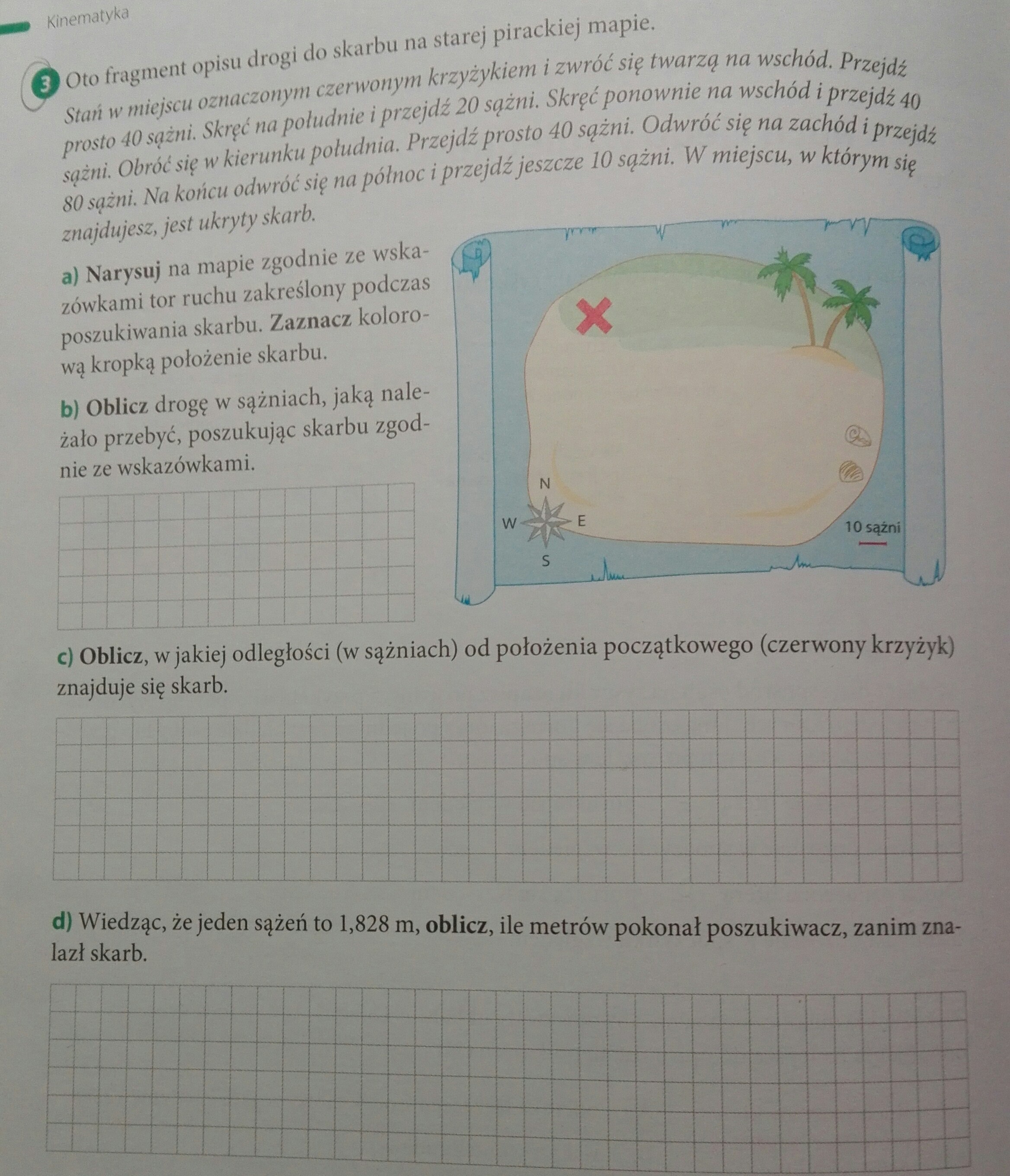 Oto fragment opisu drogi do skarbu na starej pirackiej mapie. Spotkania
