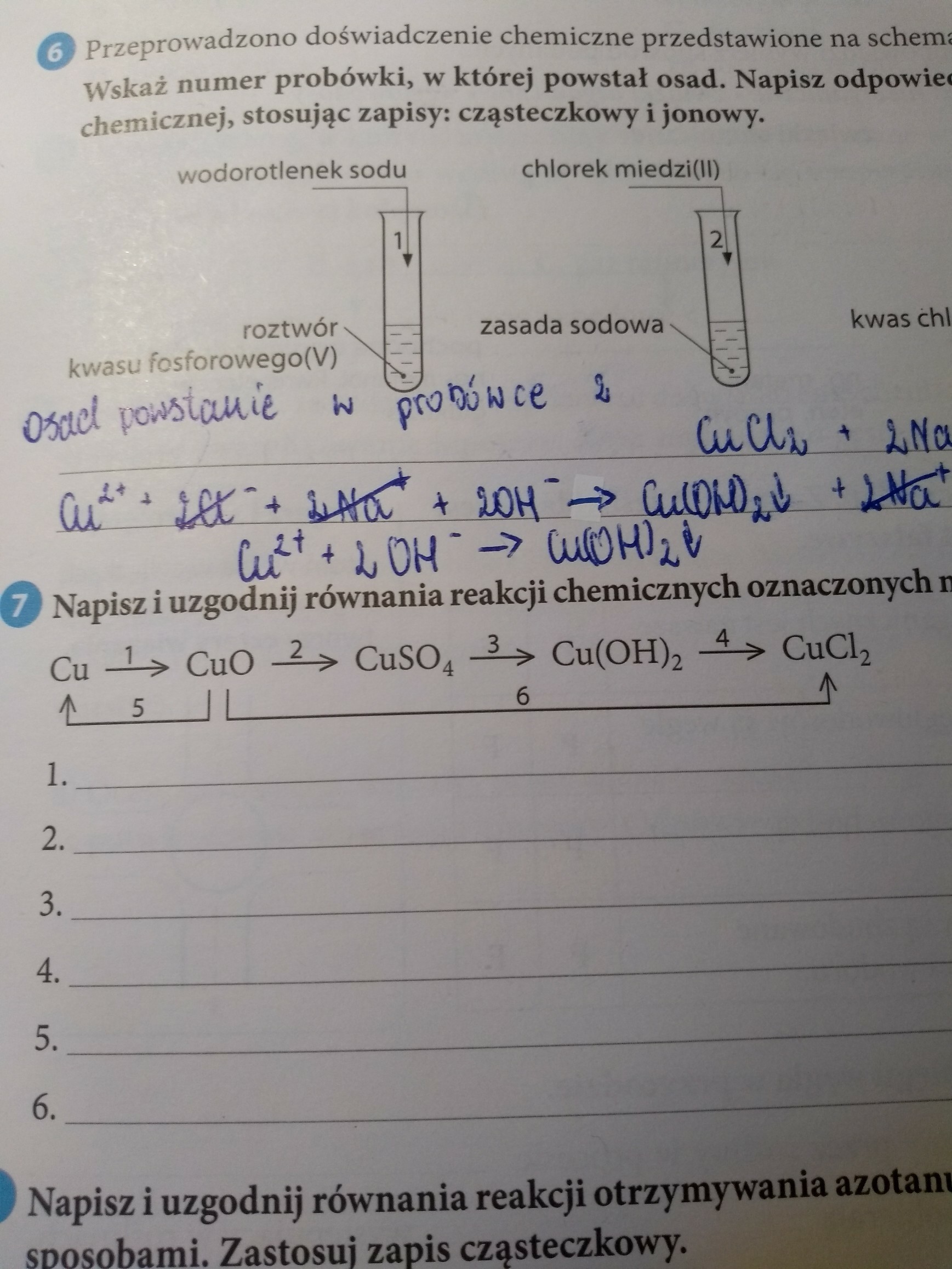 napisz i uzgodnij równania reakcji chemicznych oznaczonych na schemacie