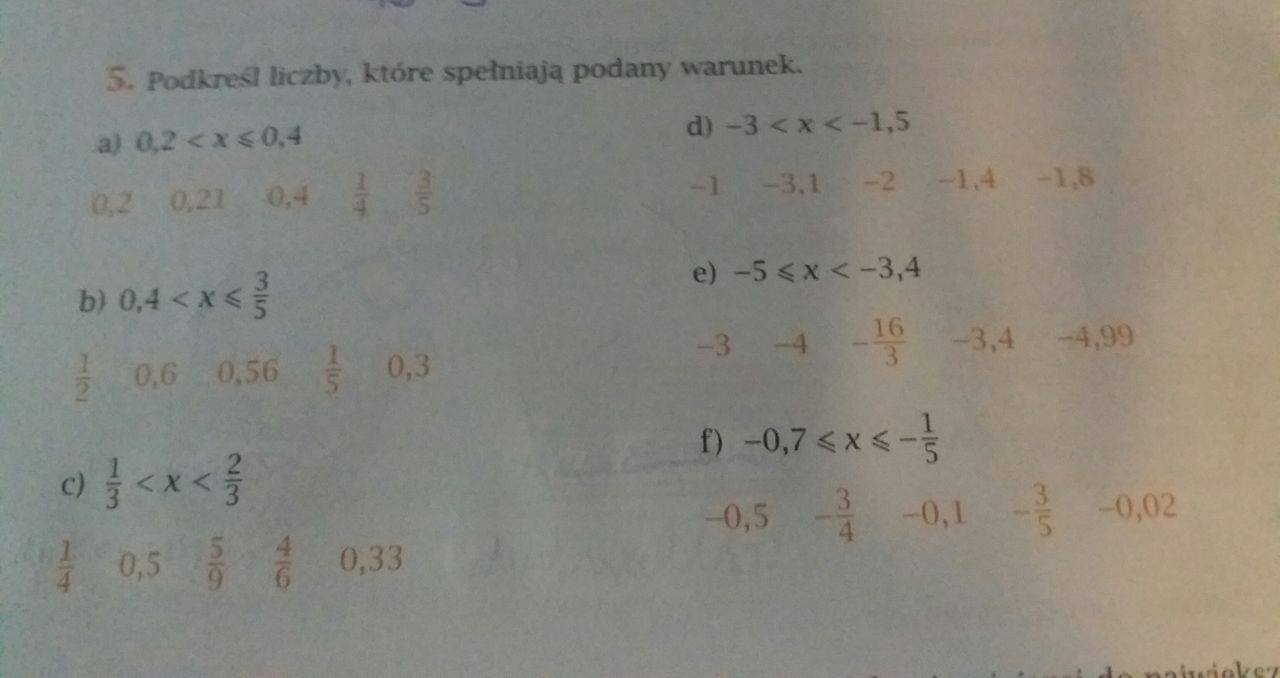 Podkreśl Liczby Które Spełniają Podany Warunek