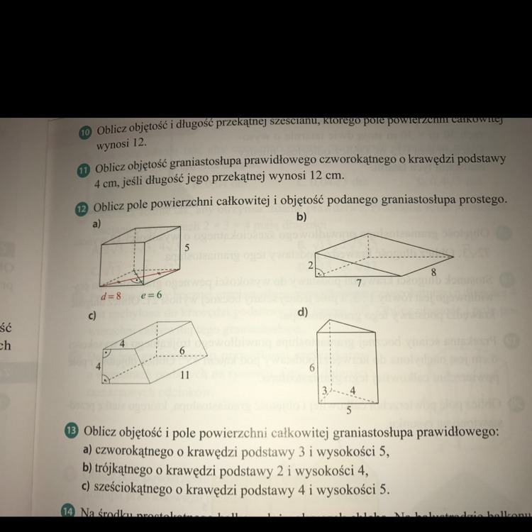 12. Oblicz pole powierzchni całkowitej i objętość podanego