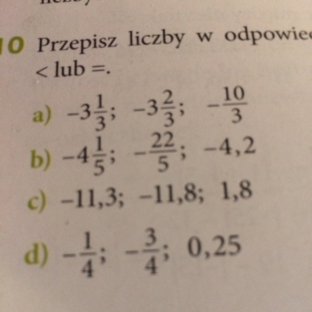 Przepisz liczby w odpowiedniej kolejności, wstawiając między nie znaki