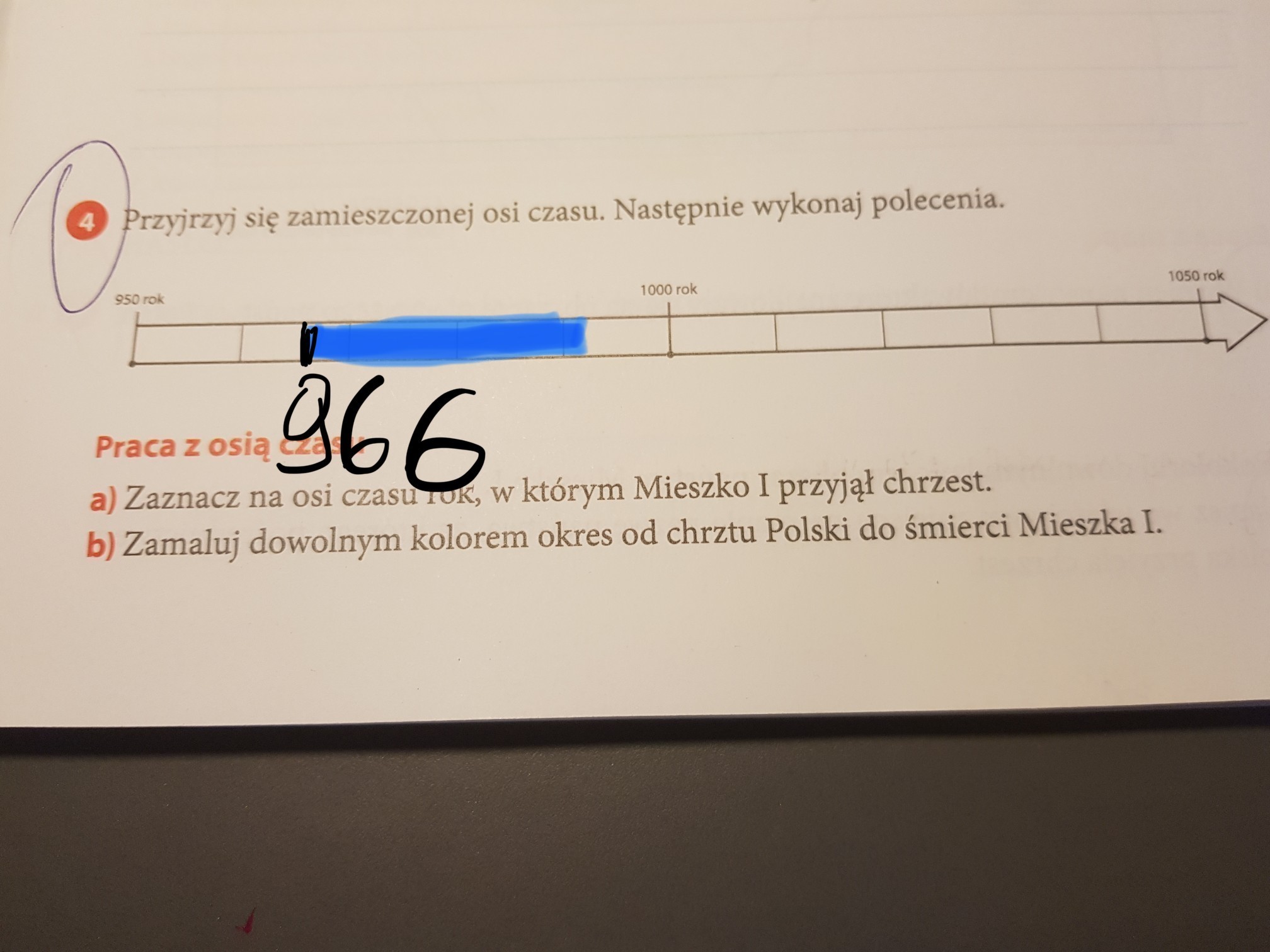 przyjżyj sie zamieszczonej osi czasu.Następnie wykonaj polecenia a