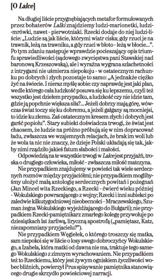[MATURA 2018] Na podstawie tekstu "O Lalce" uzupełnij tabelę dobierz