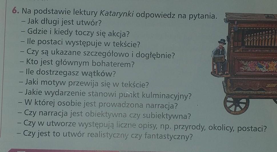Pytania Testowe Do Lektury Katarynka Matematyki Klasa