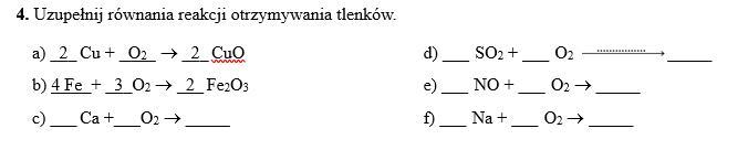 Uzupełnij równania reakcji otrzymywania tlenków.Zadanie w załączniku. 2