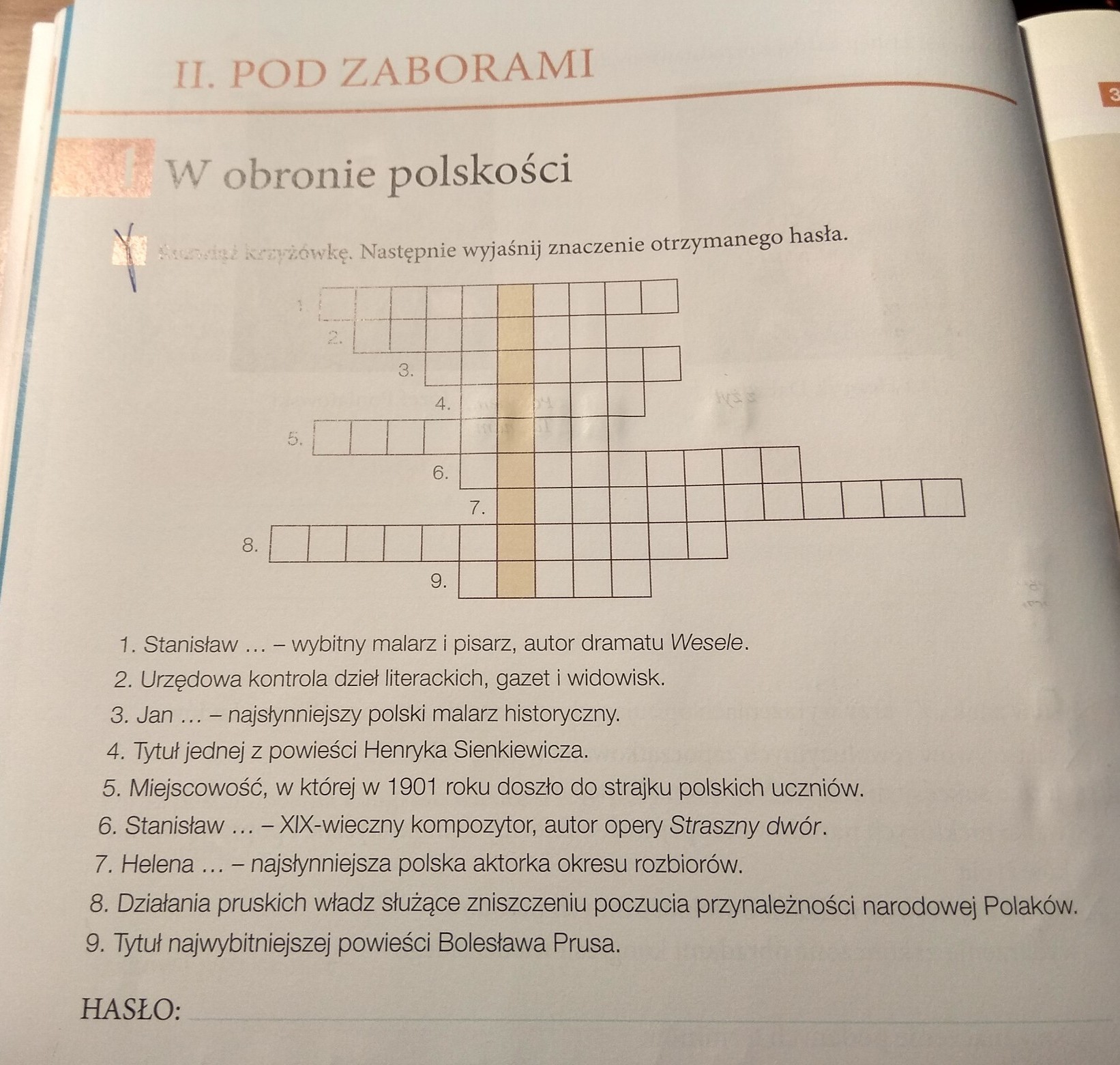 w obronie Polski. Rozwiąż krzyżówkę. Następnie wyjaśnij znaczenie