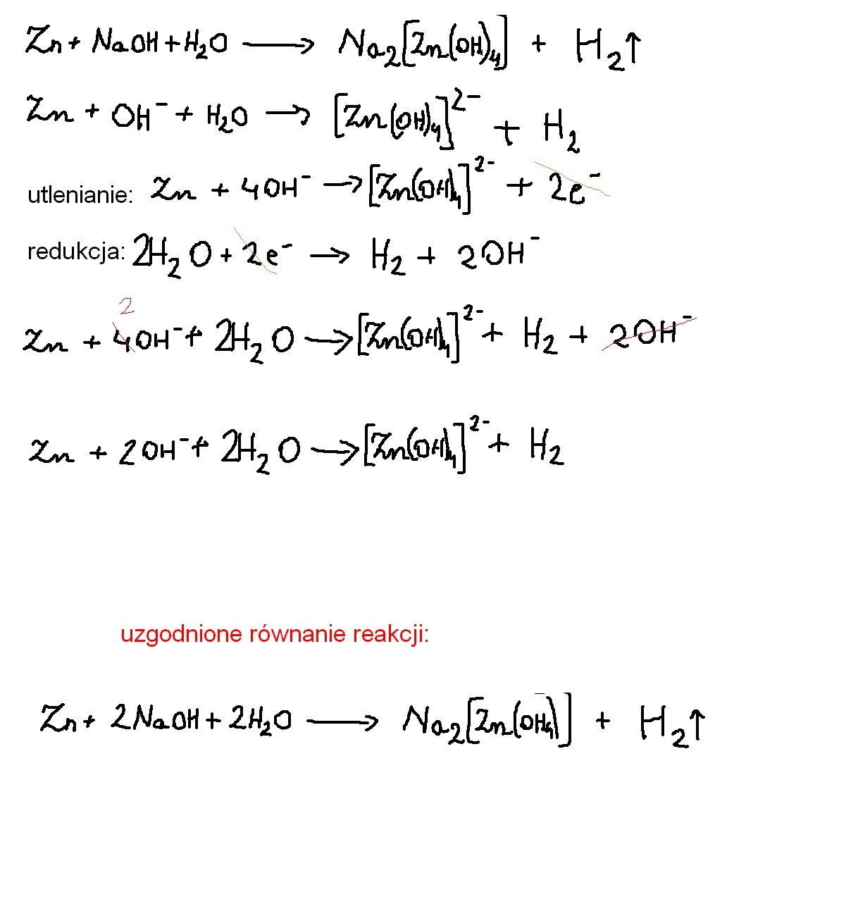 REDOKS JONOWO!!!﻿﻿Zn + NaOH + H2O > Na2[Zn(OH)4] + H2 Brainly.pl