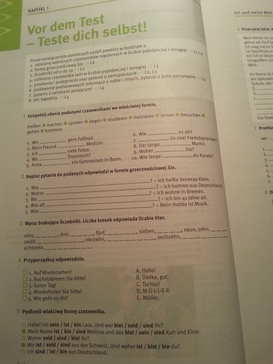 Podręcznik meine welttour 1 tematVor dem Test Teste dich selbst