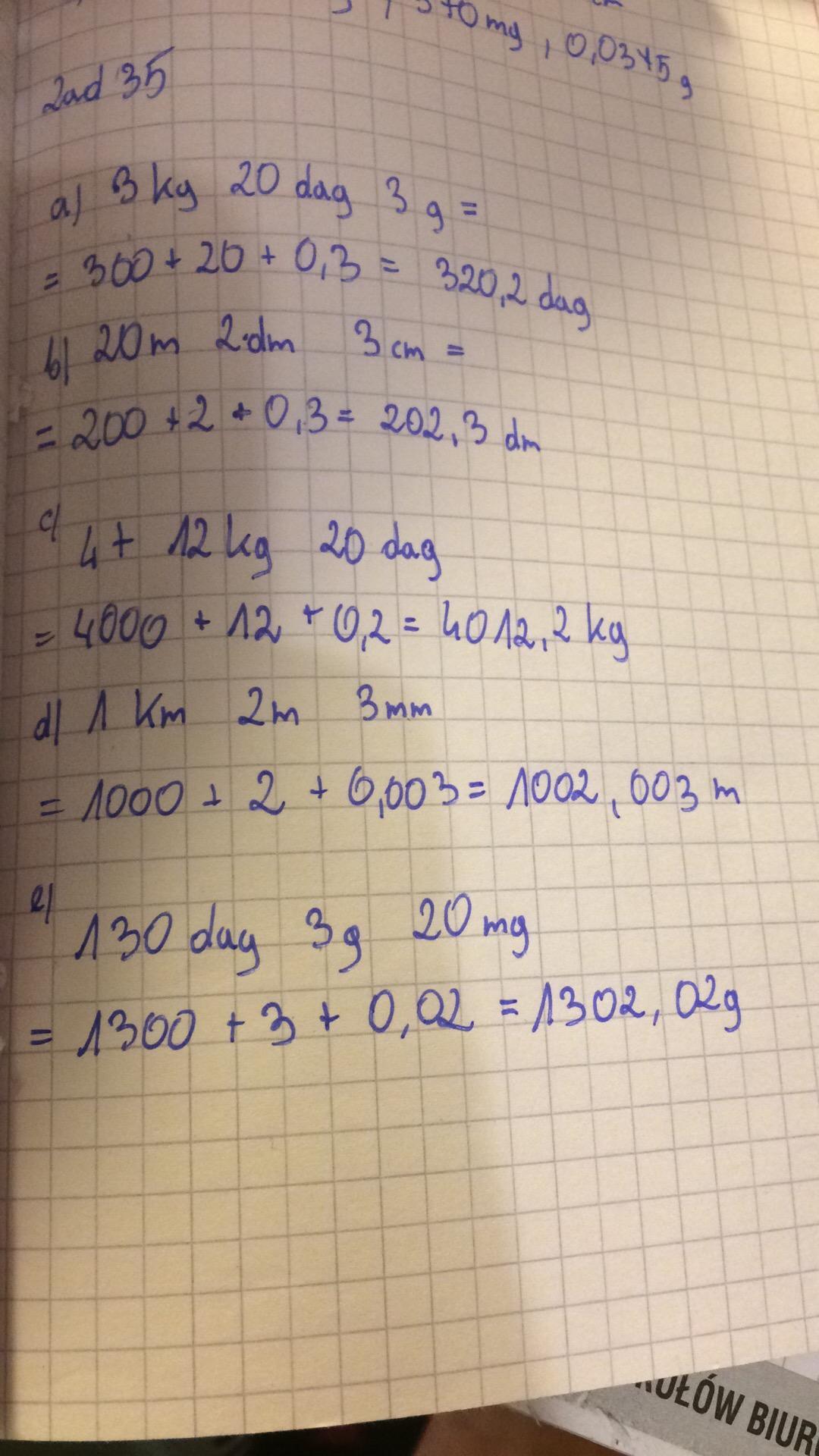odpowiedzi na pytania zapisz za pomocą ułamków dziesiętnych a) 3kg