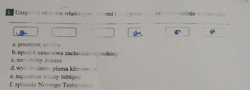1. Uzupelnij oś czasu właściwymi detami i przyporządkuj im odpowiednie