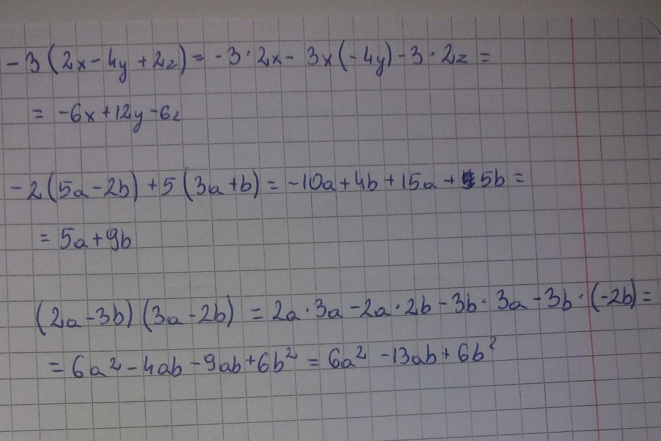 Wykonaj działania 3 (2x 4y +2z )= Doprowadź wyrażenie do
