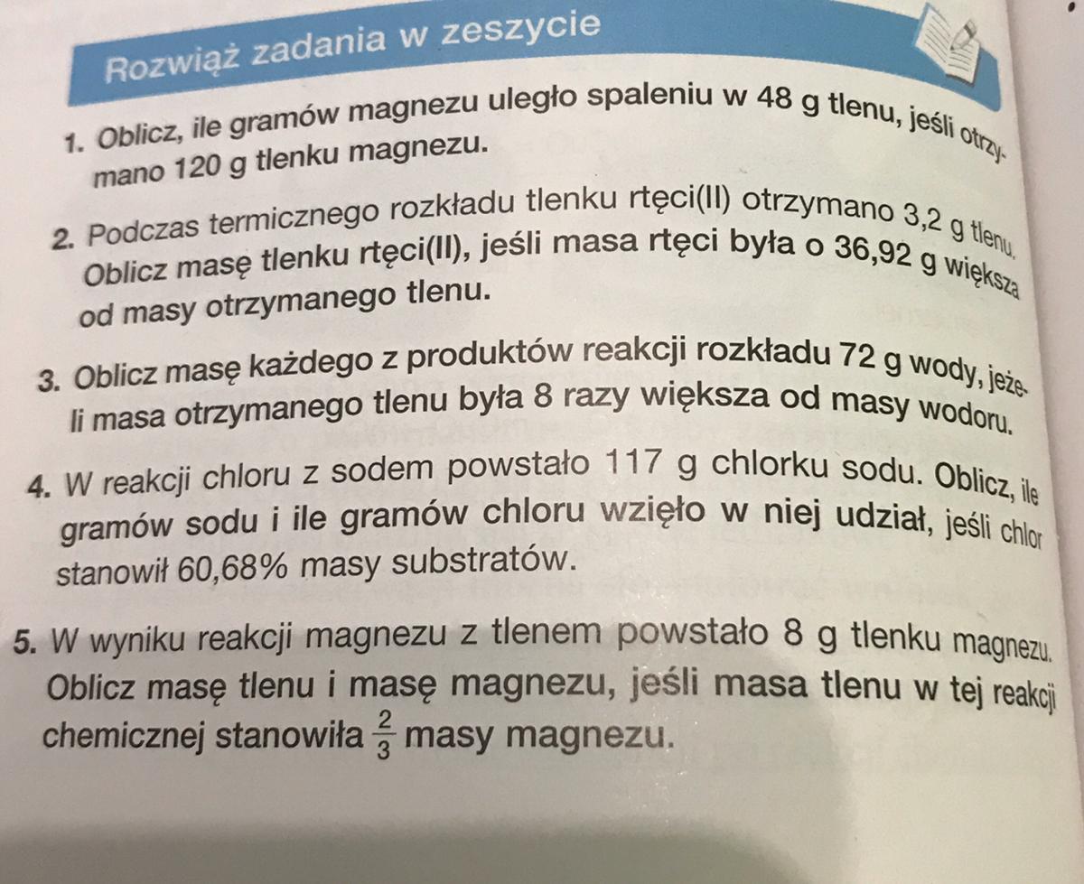 1. Oblicz ile gramów magnezu uległo spaleniu w 48 g tlenu jeśli