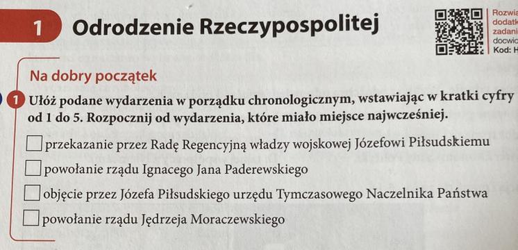 Ułóż podane wydarzenia w porządku chronologicznym, wstawiając w kratki