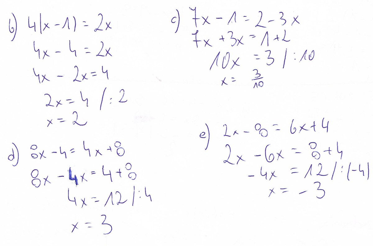 Wykonaj działania b) 4(x1)=2x c) 7x1=23x d) 8x4=4x+8 e) 2x8=6x+4