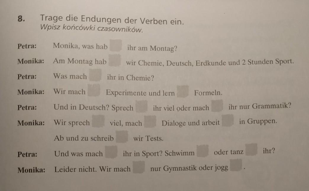 Klasa 7zadanie 8/33Trage die Endungen der Verben ein. Brainly.pl