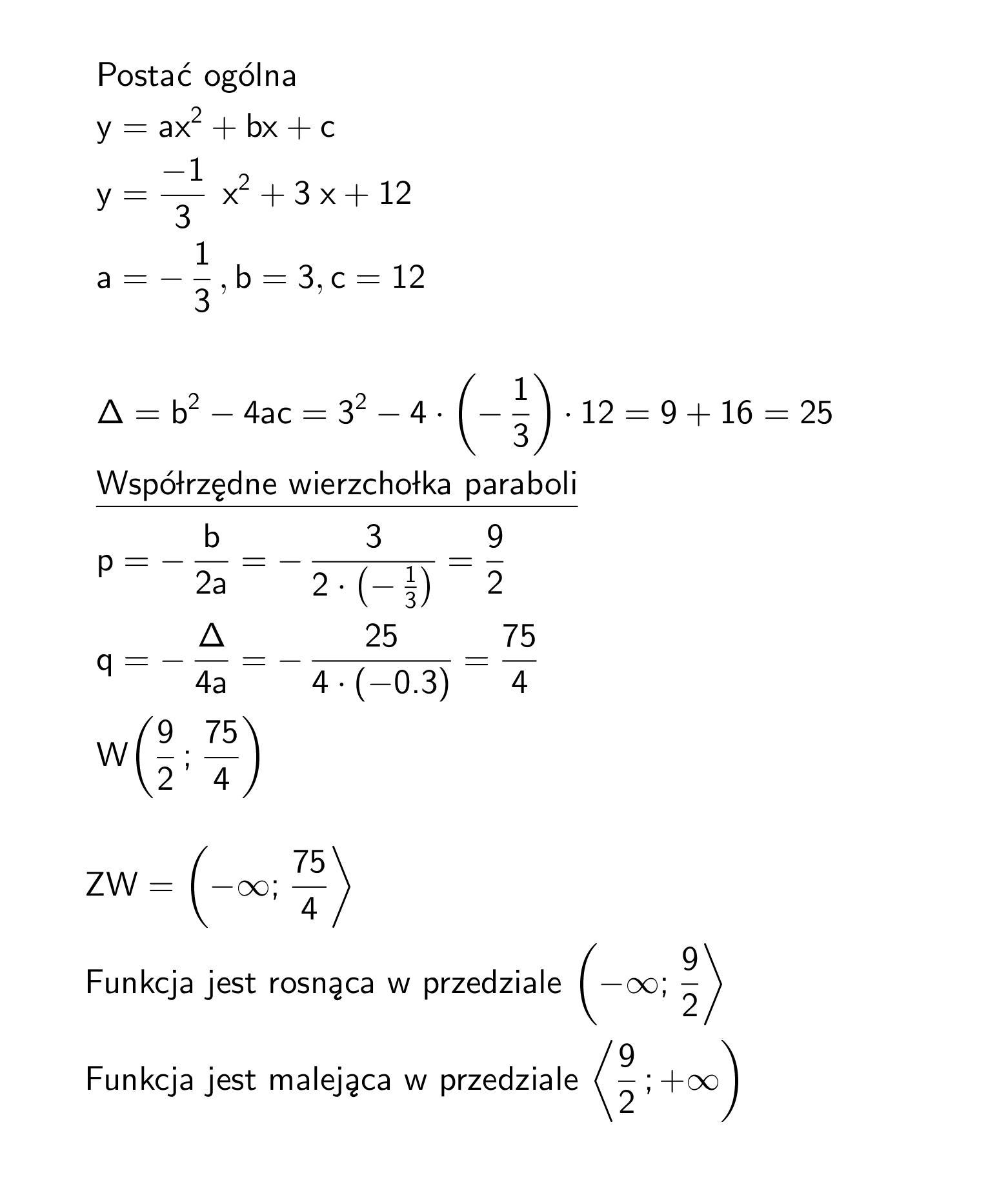 Wyznacz zbiór wartości oraz przedziały monotoniczności funkcji f(x