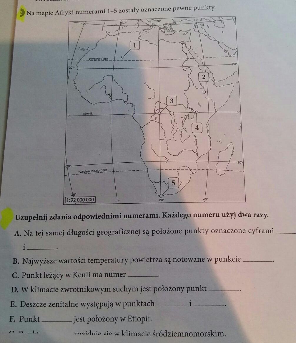 Na Mapie Afryki Numerami 1-5 Zostały Oznaczone Pewne Punkty