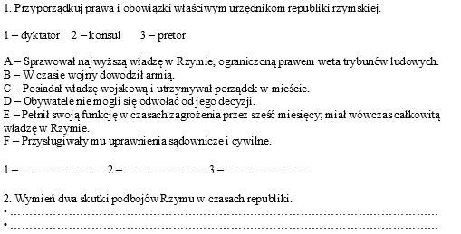 1. Przyporządkuj prawa i obowiązki właściwym urzędnikom republiki