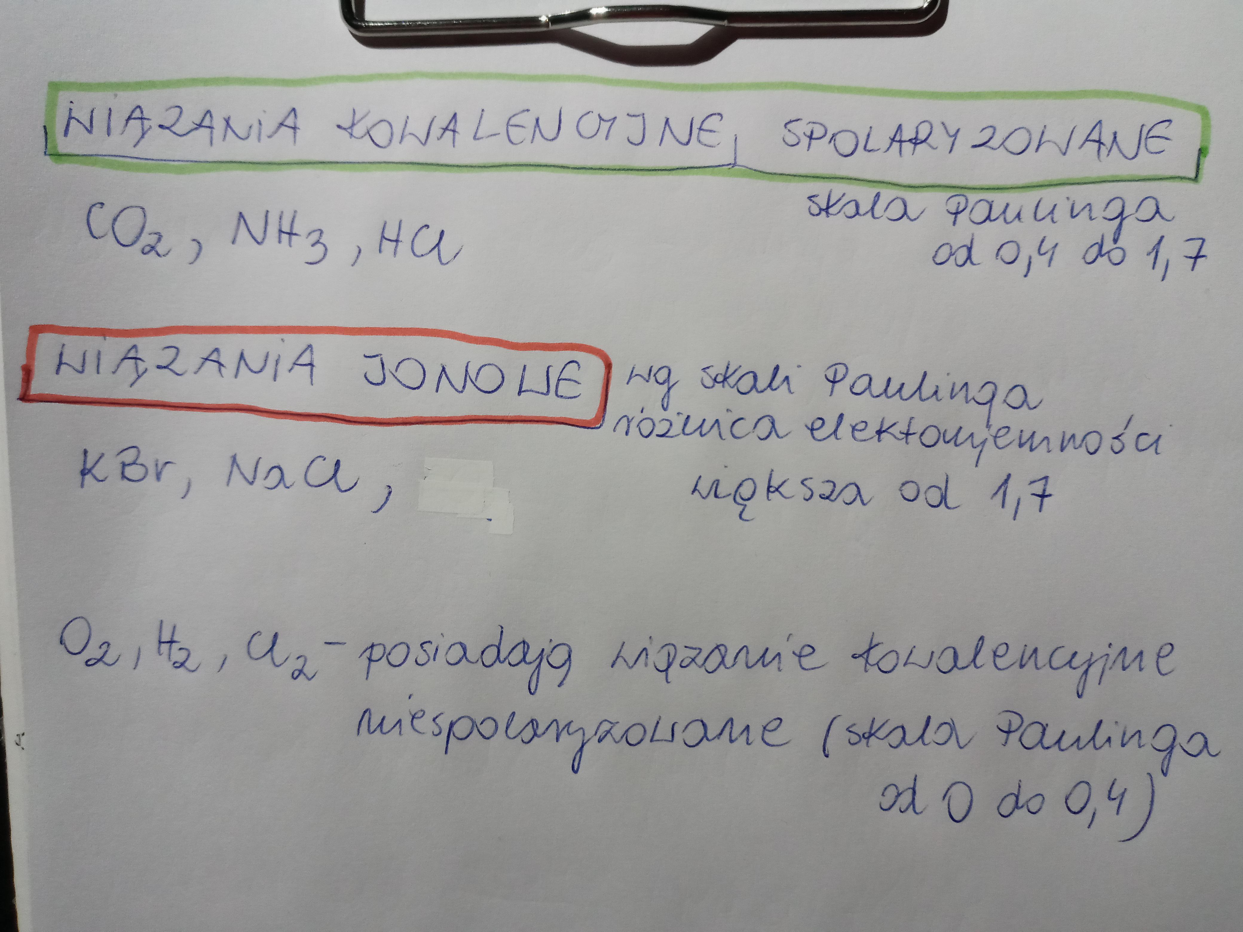 Określ rodzaj wiązań chemicznych w substancjach o podanych wzorach