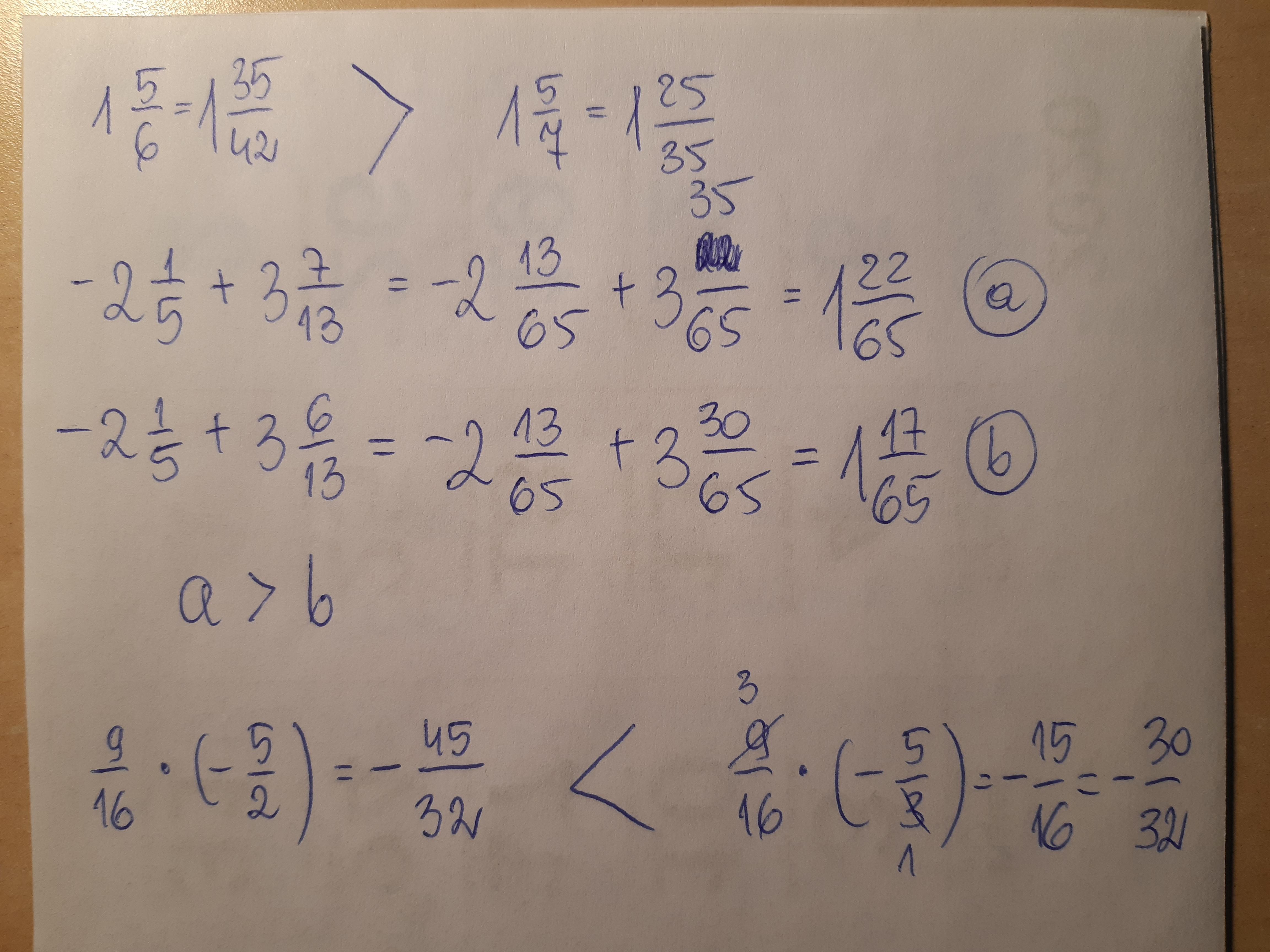 Która z podanych liczb jest większa? A) 1 5/6 czy 1 5/7? B) 2 1/5 + 3