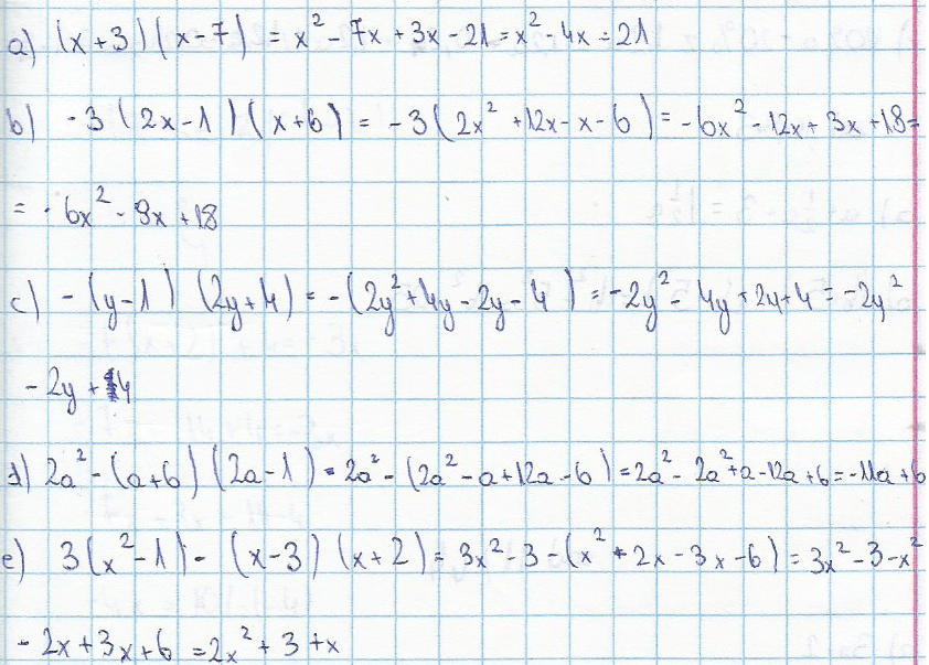 Zapisz w postaci jak najprostszej sumy algebraicznej. a) (x+3)(x7) b
