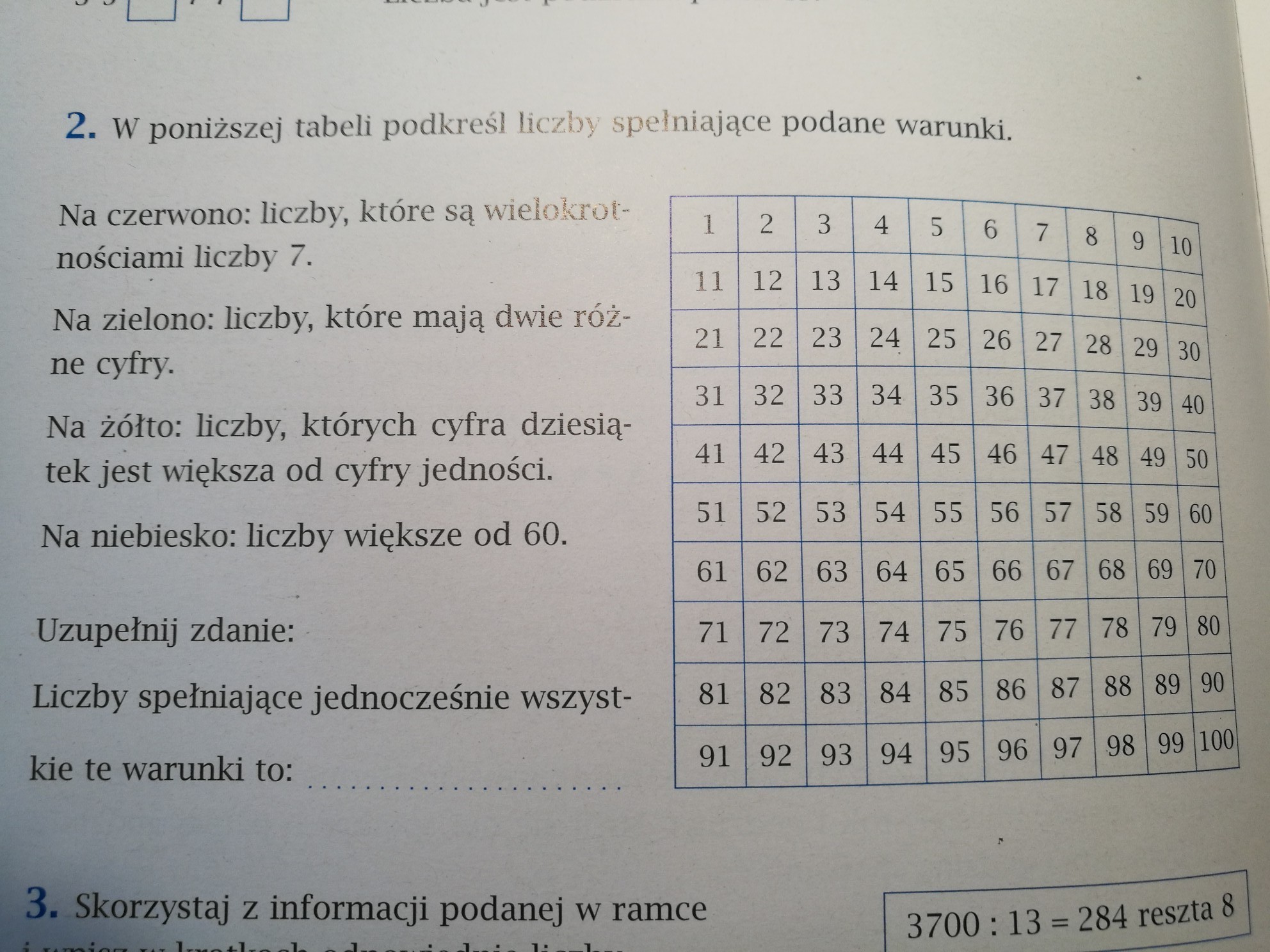 w poniższej tabeli podkreśl liczby spełniające podane warunki Brainly.pl
