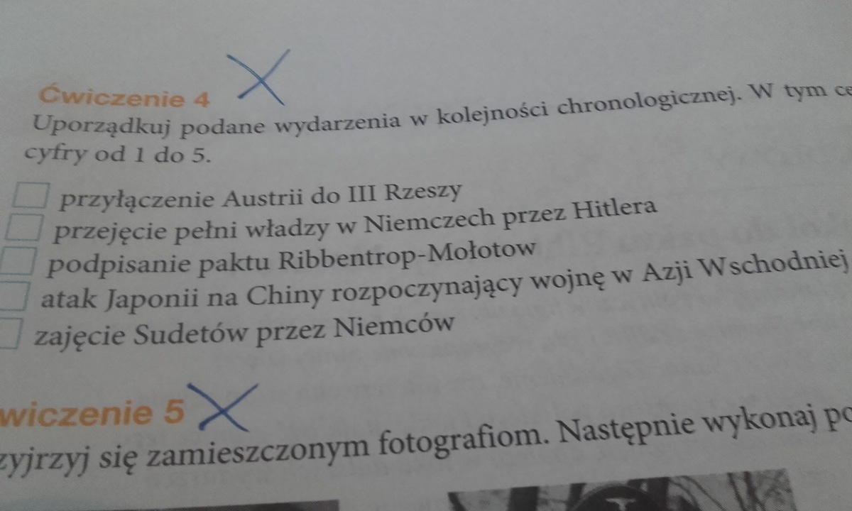 Uporządkuj podane wydarzenia w kolejności chronologicznie. w tym celu