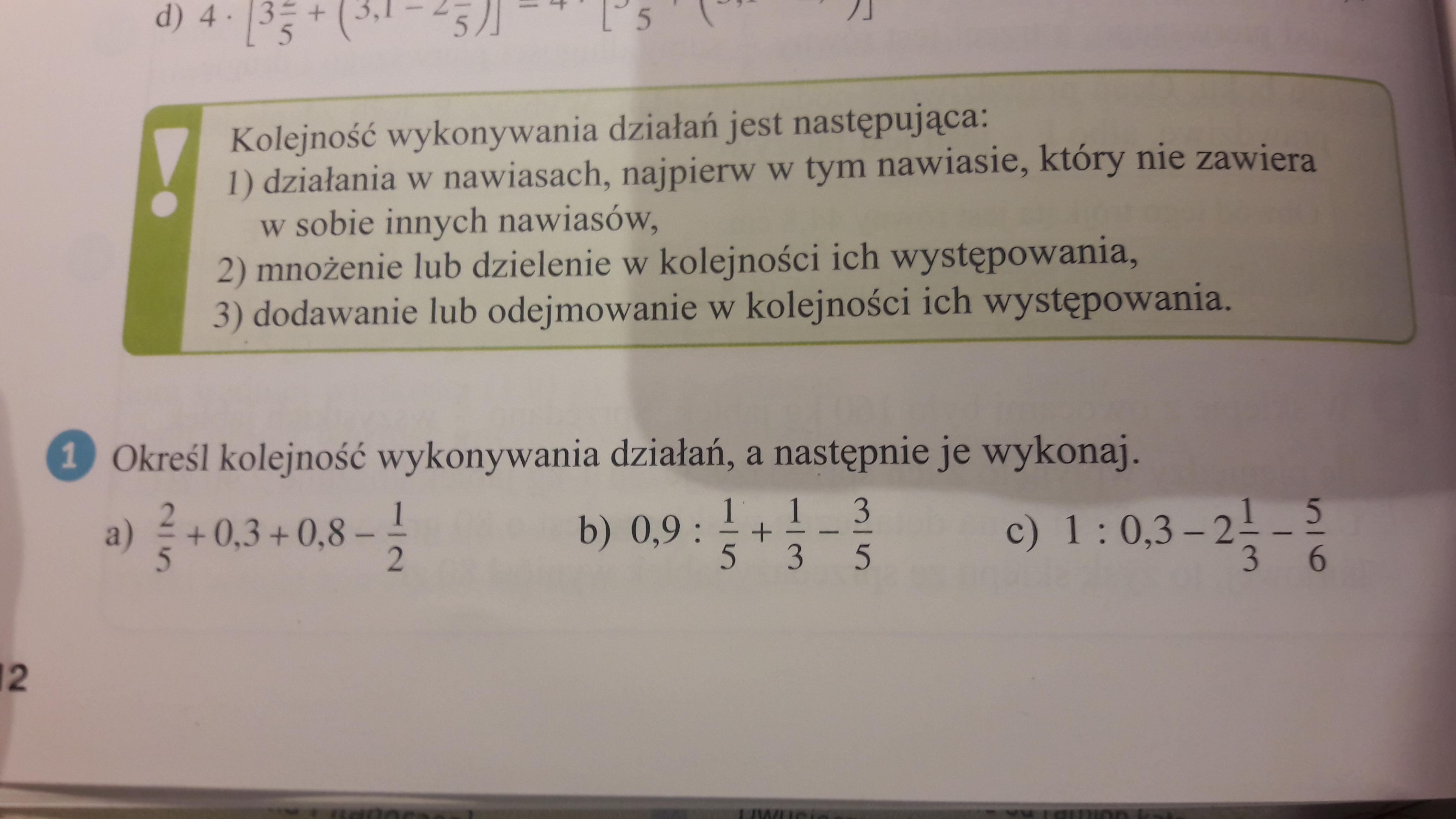 Określ kolejność wykonywania działań, a następnie je wykonaj. zad w