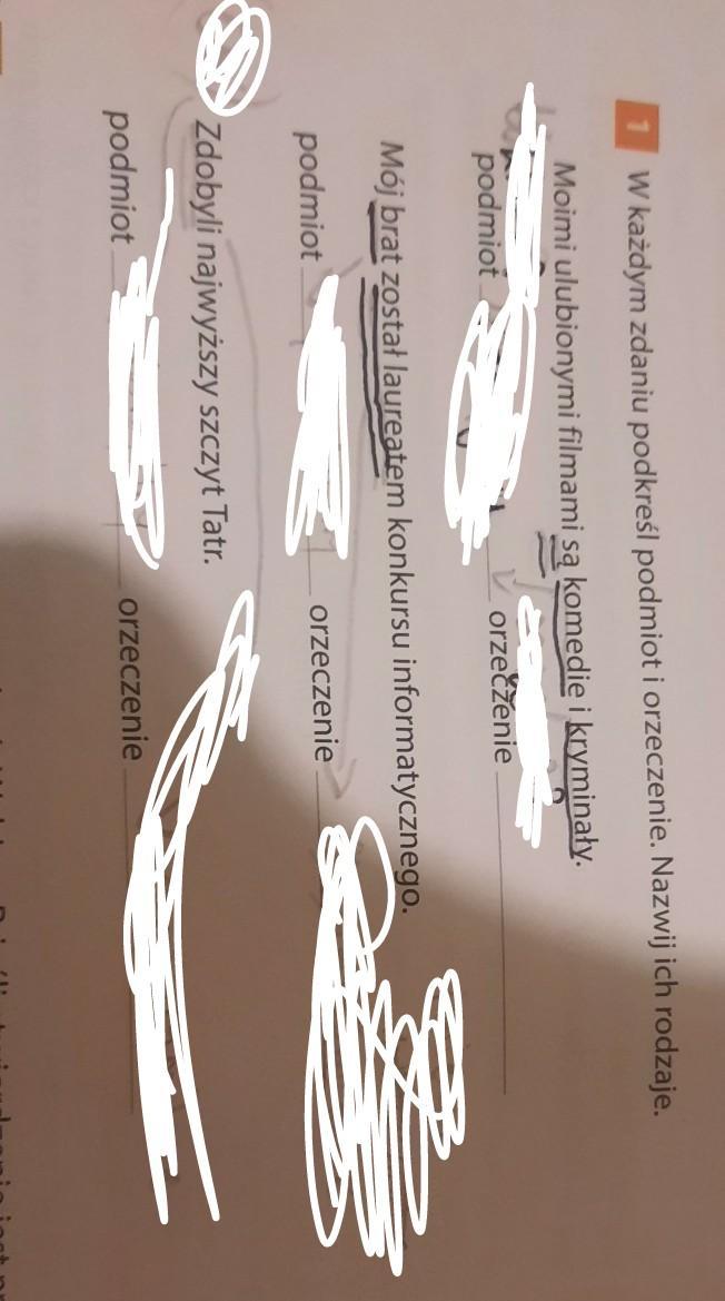 w kazdym zdaniu podkreśl podmiot i orzeczenie. nazwij ich rodzaje